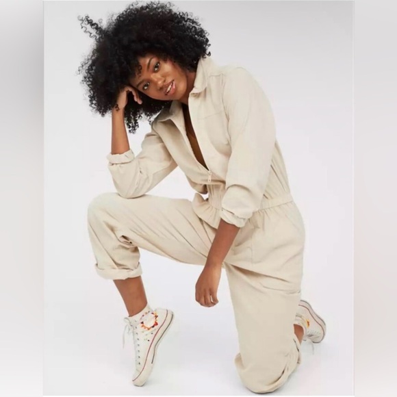 Aerie Pants - NWOT AERIE by OFFLINE Lightweight Corduroy Cotton Jumpsuit Cream S/P